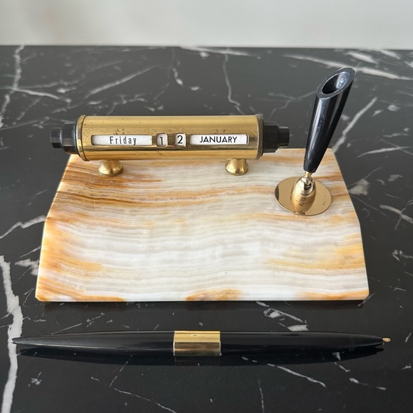 Vintage Onyx Rolling Date Fountain Pen Office Desk Stand Light Natural Patina - Picture 5 of 11
